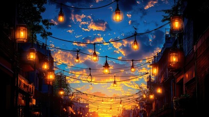 Sunset Alleyway Lights Romantic Evening Cityscape