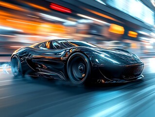 Obraz premium Dynamic car action in urban environment futuristic viewpoint photography