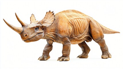 Triceratops walks on white background, used for education, illustration or presentation