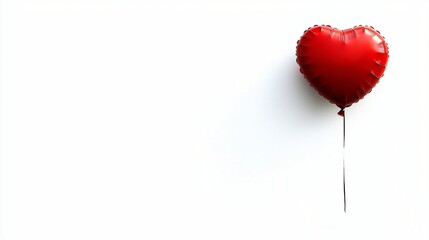 Red heart shaped balloon floats against a blank background. Use graphic design, cards