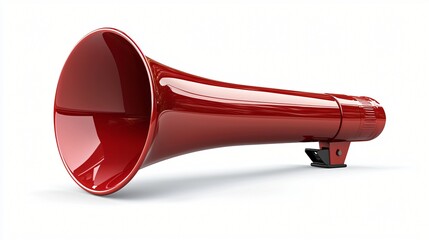 Red loudspeaker on white surface, for announcements, marketing, or public speaking events