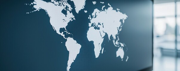 AI-Powered Education Concepts. World map illustration on a dark background in a modern setting.