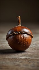 A single whole acorn with smooth, glossy nut