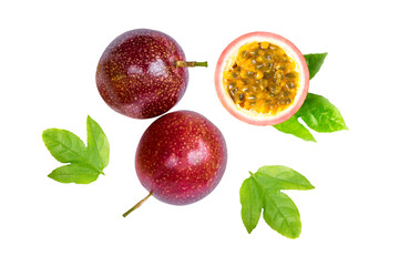 passion fruit with leaf on white	