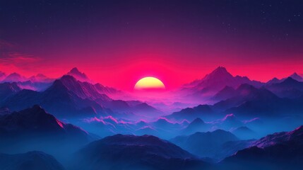 Majestic Mountain Range at Sunrise - Vibrant Concept Art of Colorful Peaks and Sky