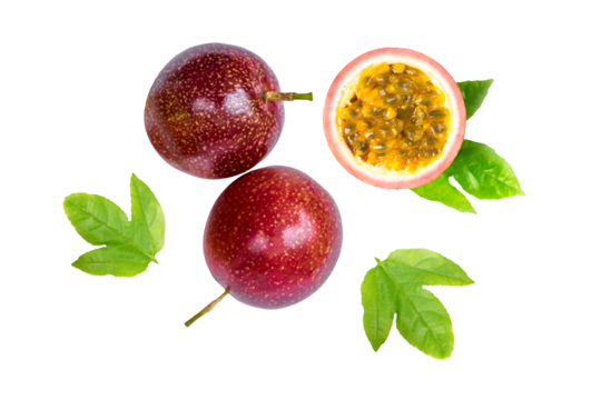 passion fruit with leaf on white	