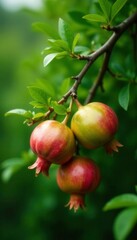 Pomegranate branch laden with green unripe pomegranates, pomegranate, trees, nature