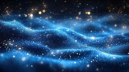 Obraz premium Defocused abstract elegant detailed blue glitter particles flow with a shallow depth of field, creating an underwater holiday magic background.