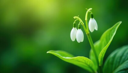Delicate white flowers emerging from the leaf stem, botanical, flowers