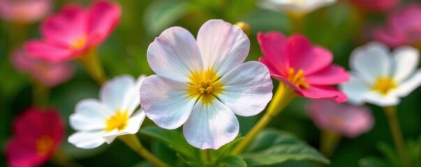 Portulaca oleracea with delicate and colorful petals on white, oleracea, greenery, portulaca