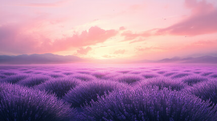 Serene Lavender Field at Sunset with Vibrant Colors