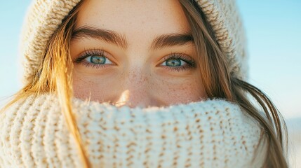 Joyful young woman smiling at the viewer, bright and inviting atmosphere, soft light enhances her features, open background creates a sense of freedom and positivity