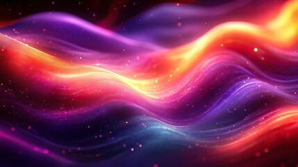 Fototapeta premium Distorted with motion glitch effect, abstract purple, pink, green, orange neon rainbow wavy interlaced digital background. Futuristic striped glitched cyberpunk design, retro rave 90s 2000s aesthetic.