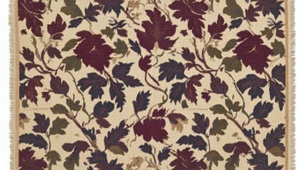 Autumnal Leaf Tapestry Rug Design in Rich Burgundy and Teal