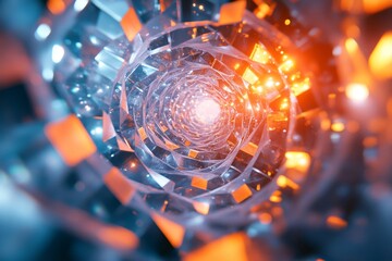 Fototapeta premium Abstract 3D rendering of floating prisms forming a dynamic vortex., Generative AI