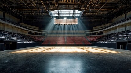 Obraz premium Vibrant American Stadium Scene, expansive arena filled with enthusiastic fans, bright sunny day, energy of live sports, excitement in the air, open space creating a lively atmosphere
