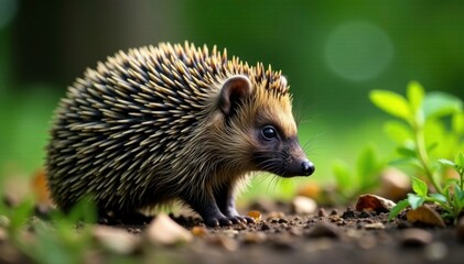 Prickly hedgehog blends into forest undergrowth with camouflage, camouflage, hedgehog, stealth