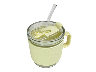 Glass cup with glass straw isolated on white background