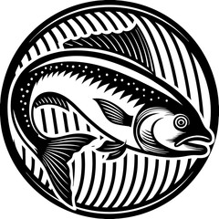 black and white fish logo jump in the river in circle shape 