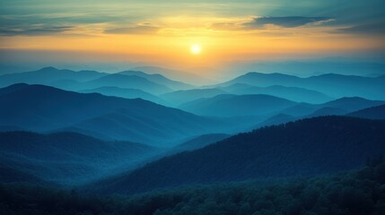 Obraz premium Sunrise Serenity: Abstract Art of Majestic Mountain Range with Soft Lighting