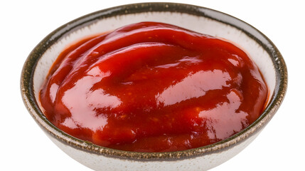 Spicy tomato sauce in bowl, food photography, white background, recipe