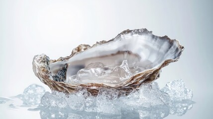 Fresh oyster on ice, close-up studio shot.