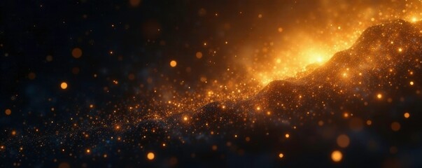 Dark gold background with scattered shimmering stars, cosmos, dark, gold
