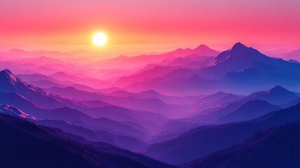 Fototapeta premium Majestic Mountain Range at Sunrise - Vibrant 3D Rendering with Bold Outlines