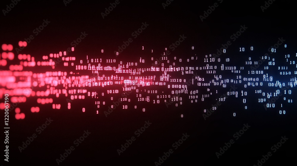 Fototapete Binary Data Stream Abstract Visualization Red Blue Digital Code