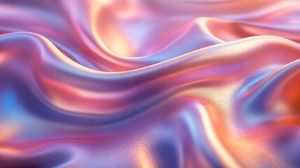 Obraz premium Flowing iridescent fabric featuring glossy metallic waves in pastel shades of pink, blue, and purple. This luxurious material adds a touch of elegance and sophistication to any design.