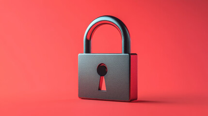metallic padlock on vibrant red background symbolizes security and privacy. This conveys importance of protecting personal information and data
