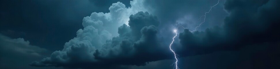 Fototapeta premium Dark grey clouds gather on a black background, heavy with water and electricity, stormy weather, ominous, lightning