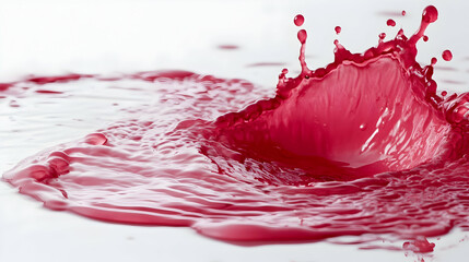 Red liquid splash, white background, close-up, drink advertisement