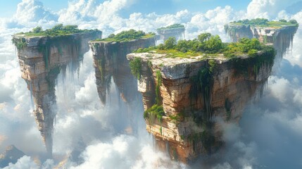 Fototapeta premium Etheric Serenity - Surreal Floating Islands in Hyper-realistic Dreamscape with Soft Lighting