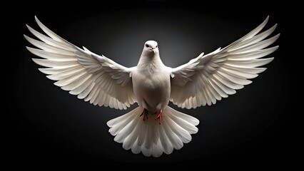 Obraz premium Symbolism of the Holy Spirit: White Dove with Open Wings on Black Background - Biblical and Christian Symbolism of Peace and Purity