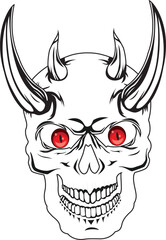 White skull with horn dark art skull devil vector