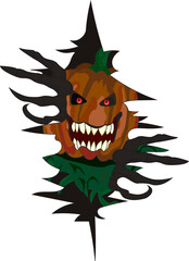 scary pumpkin tearing out of the wall vector tattoo