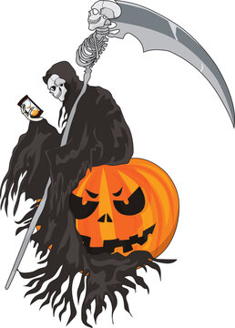 recommend clip art: Grim reaper with hourglass and scythe waiting for the time