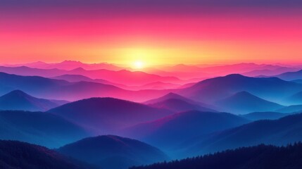 Obraz premium Vibrant Dawn: Majestic Mountain Range Oil Painting with Vivid Colors