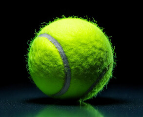 green tennis ball isolated on dark background