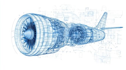 A detailed blueprint of a jet engine showcasing its design and components.