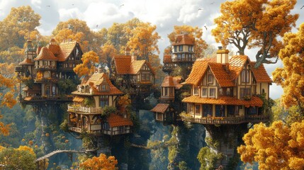 Whimsical Cartoon Dreamscape: Vibrant Floating Islands in Surreal World
