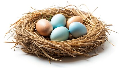 Fototapeta premium Colorful Easter Eggs in Hay Nest - Spring Holiday Stock Photo