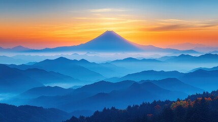 Obraz premium Dawn's Embrace: Majestic Mountain Range Oil Painting with Bold Outlines
