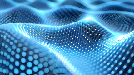 Obraz premium Abstract representation of digital waves with glowing dots and flowing patterns.