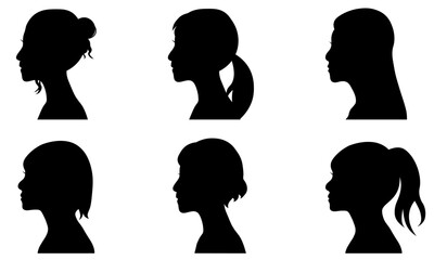 女性の横顔シルエット集・多様なヘアスタイルのデザイン素材