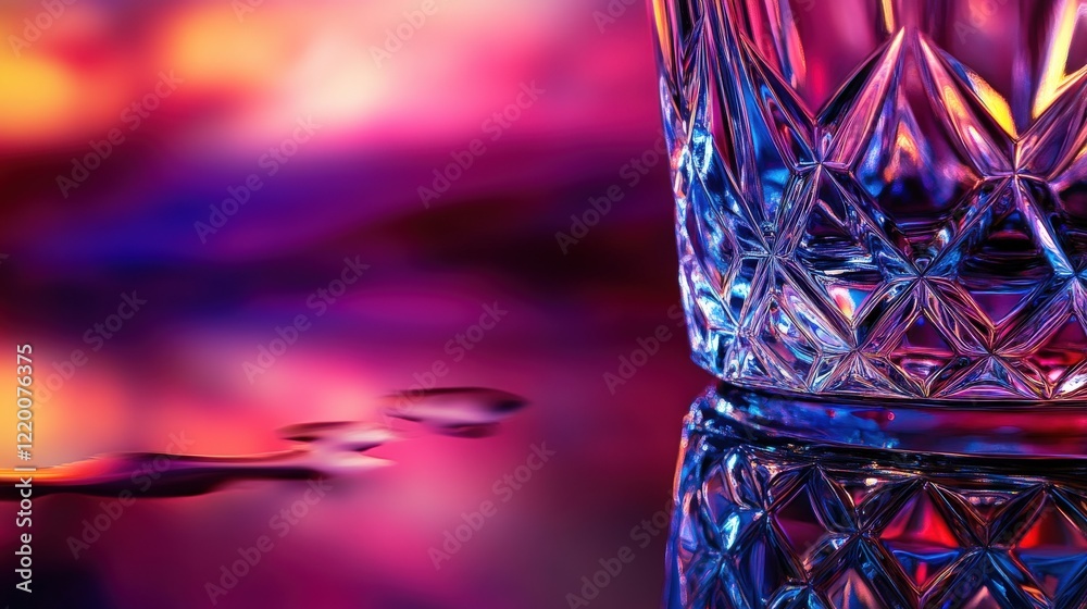 Aufkleber elegant glass with intricate design reflecting vibrant colors on a dark surface, creating a mesmeriz