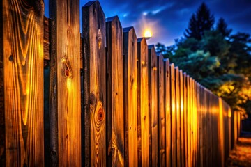 Obraz premium Night Photography: Rustic Brown Wooden Fence, Vertical Boards, Detailed Texture
