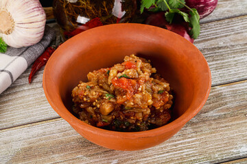Grilled vegetables salad - Eggplant, tomato and pepper