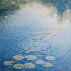 Serene Water Lilies Floating on Tranquil Pond with Rippling Reflections